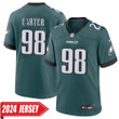 Jalen Carter No 98 Men's Midnight Green Philadelphia Eagles Player 2024 Game Jersey