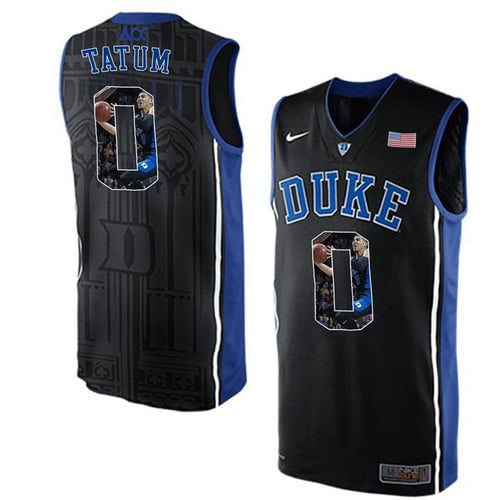 Duke Blue Devils Black Jayson Tatum NCAA College Basketball Player Portrait Fashion Jersey