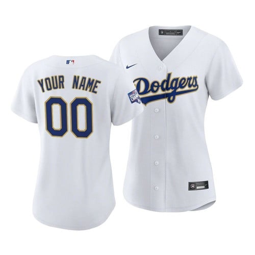 Dodger Jersey Custom, Women LA Dodgers Custom #00 2021 Gold Program White Gold Jersey