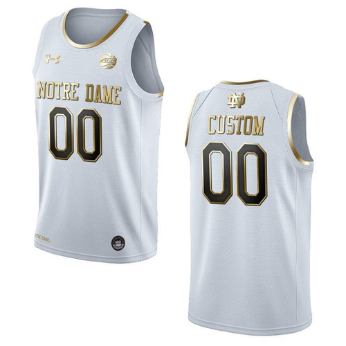 Men's Notre Dame Fighting Irish #00 Custom NCAA Golden Edition Jersey - White , Notre Dame Football Jersey Custom