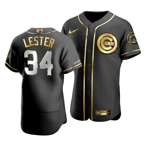 Men's Chicago Cubs Jon Lester #34 Golden Edition Black  Jersey , MLB Jersey