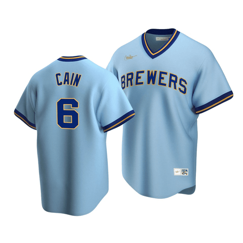 Men's Milwaukee Brewers Lorenzo Cain #6 Cooperstown Collection Powder Blue Road Jersey , MLB Jersey