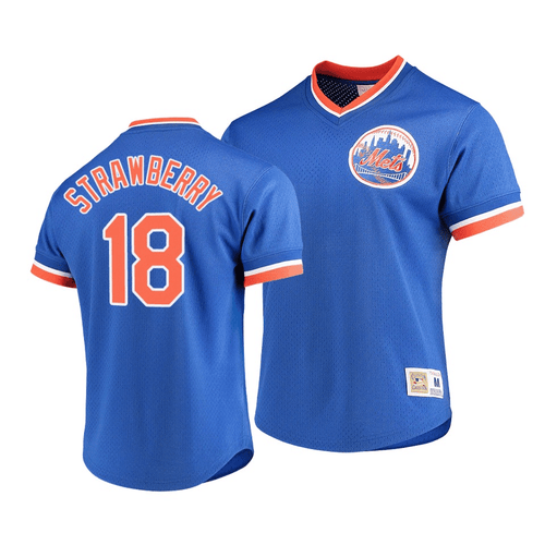 Men's New York Mets Darryl Strawberry #18 Cooperstown Collection Mesh V-Neck Jersey Royal , MLB Jersey