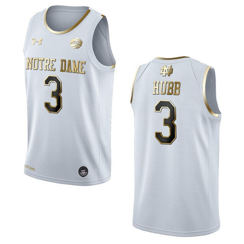 Men's Notre Dame Fighting Irish #3 Prentiss Hubb NCAA Golden Edition Jersey - White , Basketball Jersey