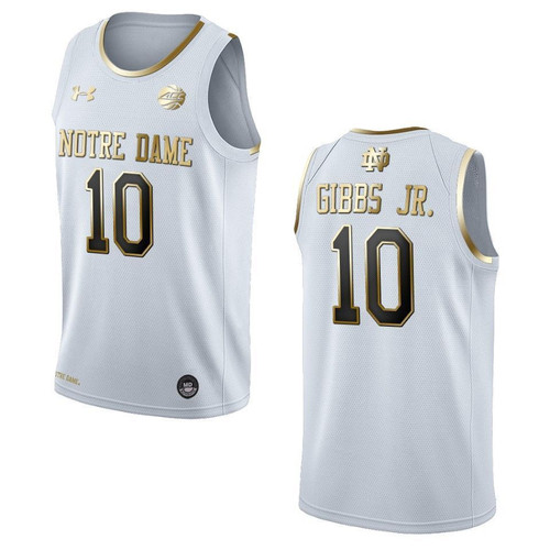 Men's Notre Dame Fighting Irish #10 TJ Gibbs Jr. NCAA Golden Edition Jersey - White , Basketball Jersey