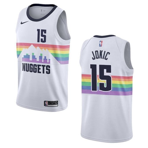 2019-20 Men's Denver Nuggets #15 Nikola Jokic City Swingman Jersey - White , Basketball Jersey