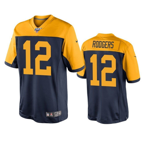 Green Bay Packers Aaron Rodgers Navy 100th Season Throwback Jersey