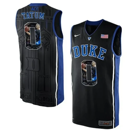 Duke Blue Devils Black Jayson Tatum NCAA College Basketball Player Portrait Fashion Jersey , NCAA jerseys
