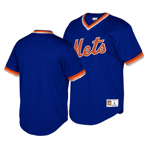 Mitchell & Ness Youth Mets Cooperstown Collection Royal Mesh Wordmark V-Neck Jersey , MLB Jersey