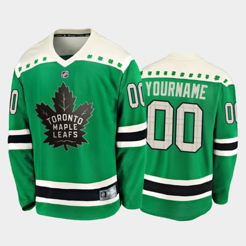 Men's Custom #00 Toronto Maple Leafs 2020 St. Patrick's Day Replica Player Jersey Green