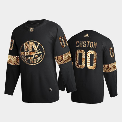 Men's New York Islanders Custom #00 Python Skin Black 2021 Exclusive Edition Jersey