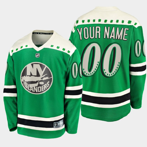 Men's New York Islanders Custom #00 2021 St. Patrick's Day Green Jersey