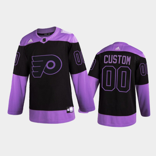Men Philadelphia Flyers Custom #00 2021 Hockey Fights Cancer Night Purple Jersey