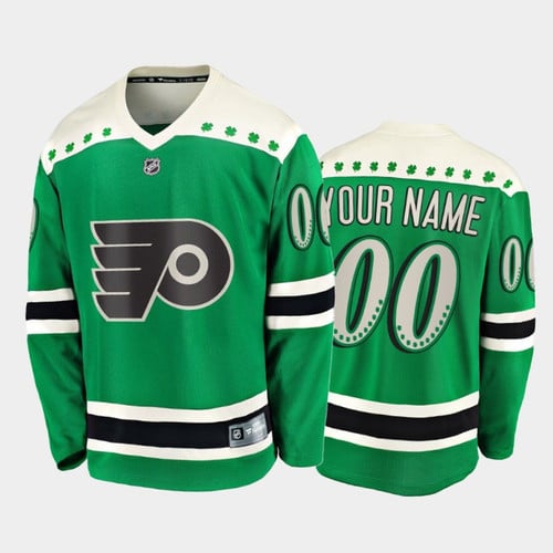 Men's Philadelphia Flyers Custom #00 2021 St. Patrick's Day Green Jersey