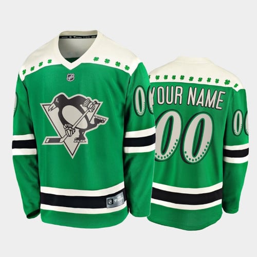Men's Pittsburgh Penguins Custom #00 2021 St. Patrick's Day Green Jersey