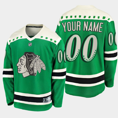 Men's Chicago Blackhawks Custom #00 2021 St. Patrick's Day Green Jersey