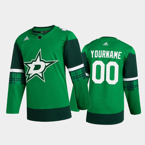 Men's Dallas Stars Custom #00 2020 St. Patrick's Day  Player Jersey Green