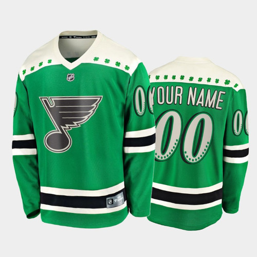 Youth's St. Louis Blues Custom #00 2021 St. Patrick's Day Green Jersey