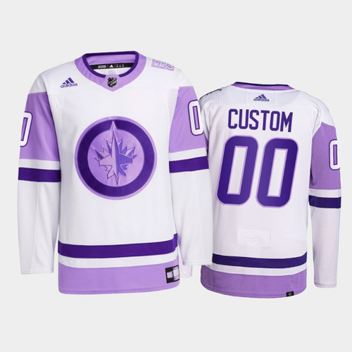 Men's Custom #00 Winnipeg Jets 2021 Hockey Fights Cancer White Primegreen Jersey