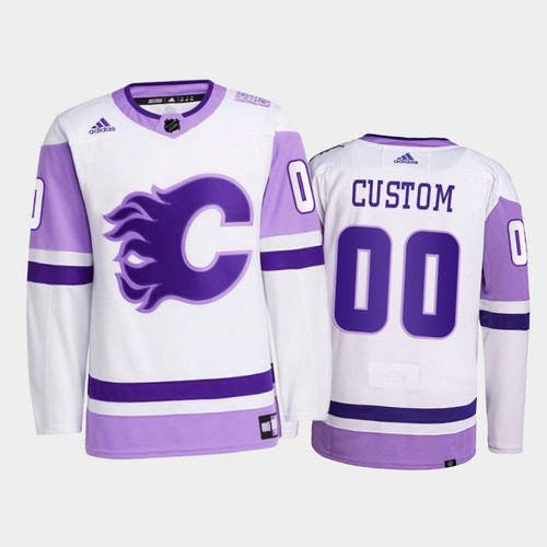 Men's Custom #00 Calgary Flames 2021 Hockey Fights Cancer White Primegreen Jersey