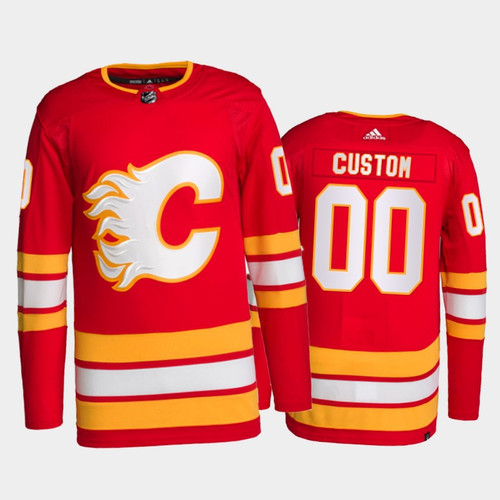 2021-22 Calgary Flames Custom Primegreen  Jersey Red Home Uniform - Youth