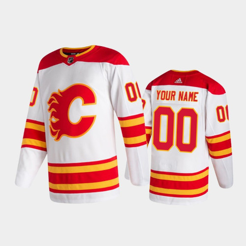 Men's Calgary Flames Custom #00 Away White 2020-21  Pro Jersey