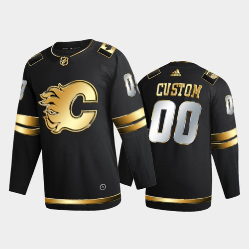 Men's Calgary Flames Custom #00 2020-21  Golden Black Limited Edition Jersey