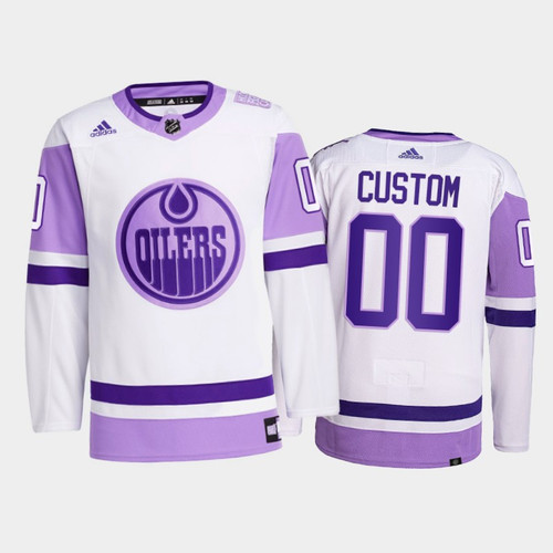 Youth's Custom #00 Edmonton Oilers 2021 Hockey Fights Cancer White Primegreen Jersey