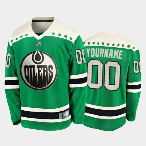 Men's Custom #00 Edmonton Oilers 2020 St. Patrick's Day Replica Player Jersey Green