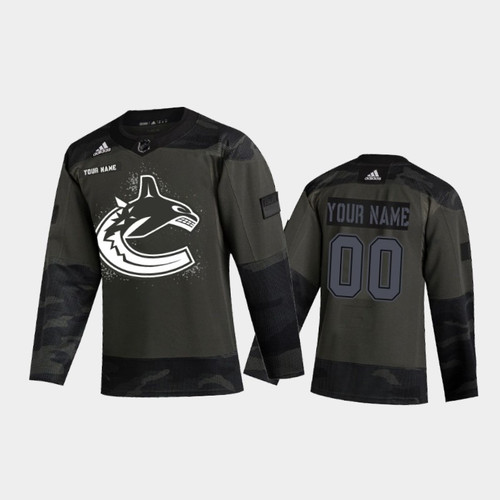 Men's Vancouver Canucks Custom #00 2021 Armed Forces Night Camo Warm-Up Jersey