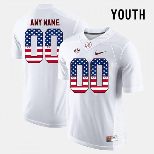 #00 Alabama Crimson Tide Youth US Flag Fashion Customized Jerseys - White