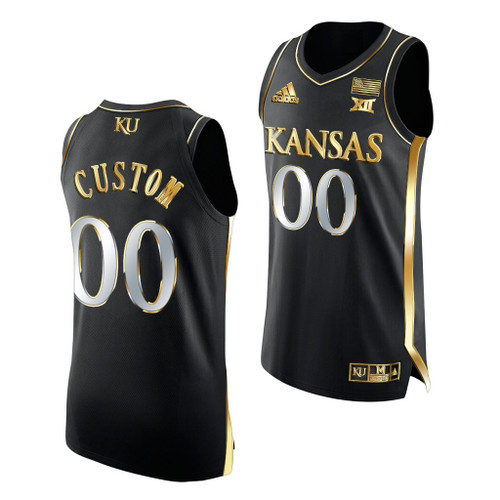 Men Kansas Jayhawks Custom #00 Black Basketball Jersey 2021-22 Golden Edition