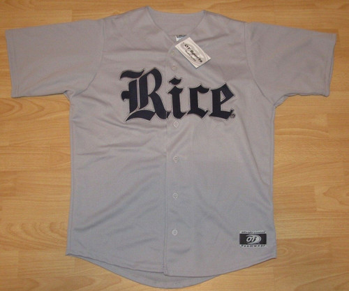 Men Custom Rice Owls Away Grey Fully Stitched Button Down Baseball Jersey