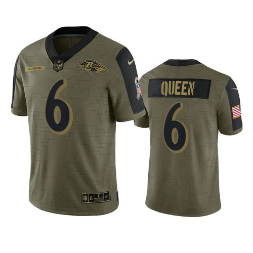 Baltimore Ravens #6 Patrick Queen Olive 2021 Salute To Service Limited Jersey