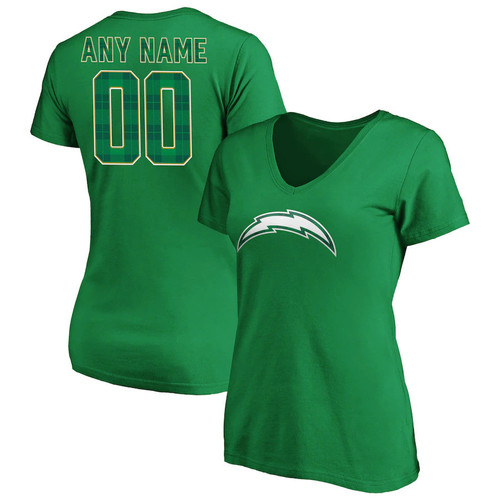 Los Angeles Chargers Women's Emerald Plaid Customized V-Neck Shirt - Green