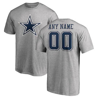 Dallas Cowboys Customized Icon Name & Number T-Shirt - Heather Gray