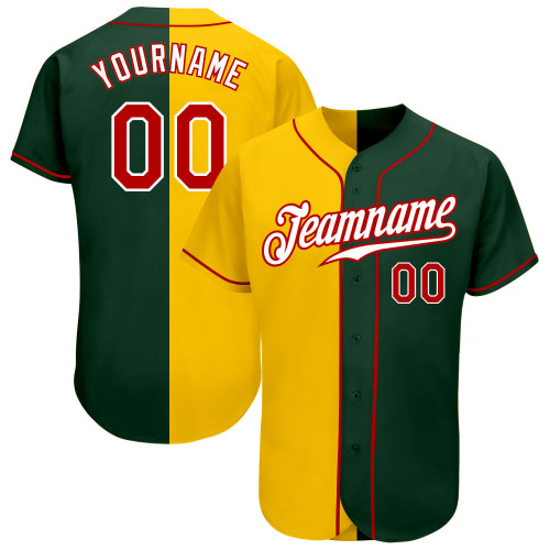 Custom Green Red-Gold  Split Fashion Baseball Jersey