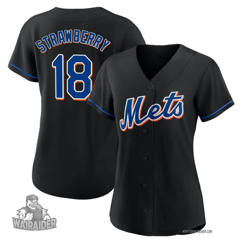 Women's New York Mets Darryl Strawberry #18 Alternate Black Jersey, MLB Jersey