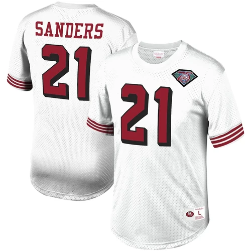 Deion Sanders San Francisco 49ers Mitchell & Ness Retired Player Name & Number Mesh Crew Neck Top - White
