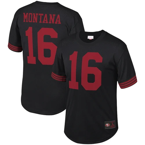 Men's Mitchell & Ness Joe Montana Black San Francisco 49ers Retired Player Name & Number Mesh Top