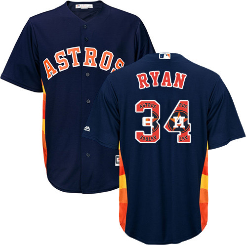 Men's Majestic Houston Astros #34 Nolan Ryan Navy Blue Team Logo Fashion Cool Base MLB Jersey