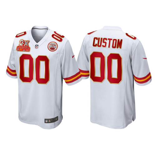 Custom Nfl Jersey, Kansas City Chiefs #00 Custom White 2X Super Bowl Champions Patch Game Jersey