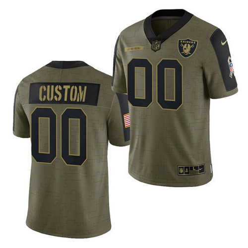 Custom Nfl Jersey, Men's Las Vegas Raiders Customized 2021 Olive Salute To Service Limited Stitched Jersey