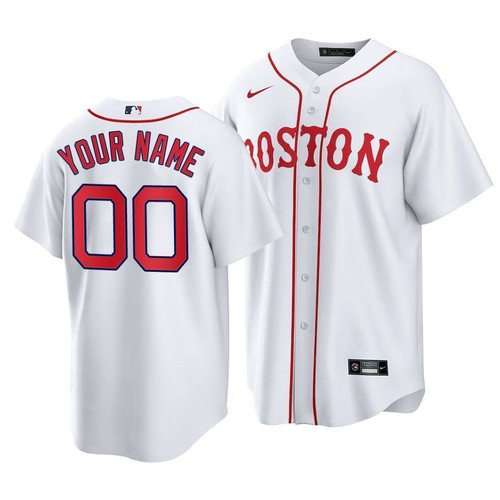Men's Boston Red Sox Custom #00 2021 Patriots' Day Replica Jersey White