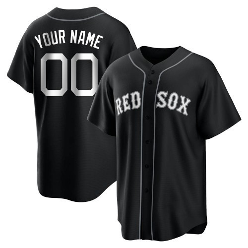 Custom Boston Red Sox Men's Replica Black/ Jersey - White