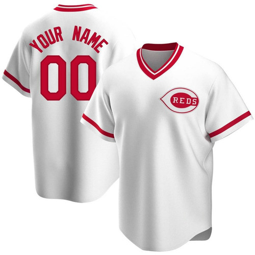 Youth Custom Cincinnati Reds Replica White Home Cooperstown Collection Jersey