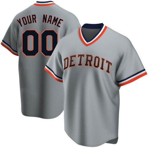 Replica Custom Youth Detroit Tigers Gray Road Cooperstown Collection Jersey