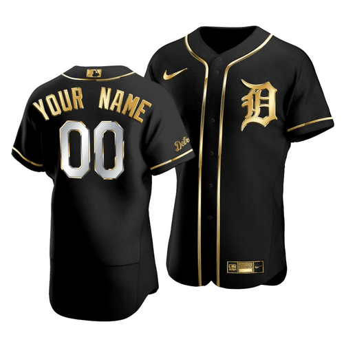 Men's Detroit Tigers Custom #00 Golden Edition Black Jersey