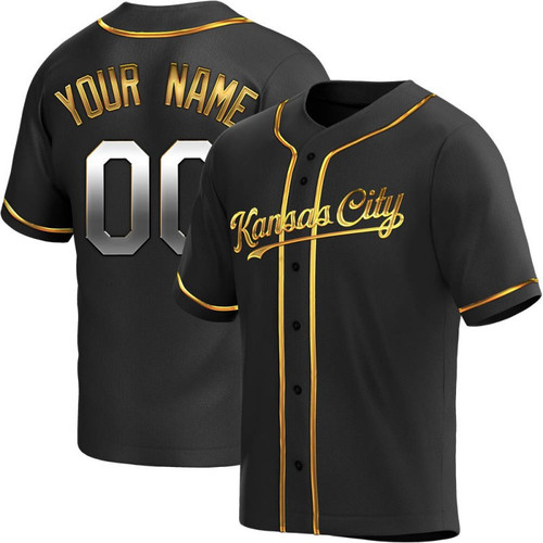 Replica Custom Men's Kansas City Royals Black Golden Alternate Jersey