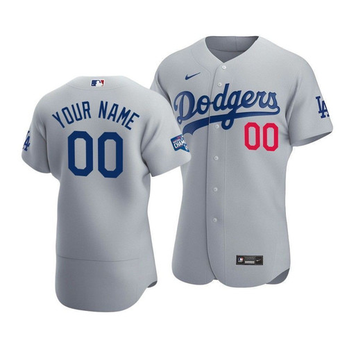 Dodger Jersey Custom, Men's Los Angeles Dodgers Custom #00 2020 World Series Champions Alternate Jersey Gray